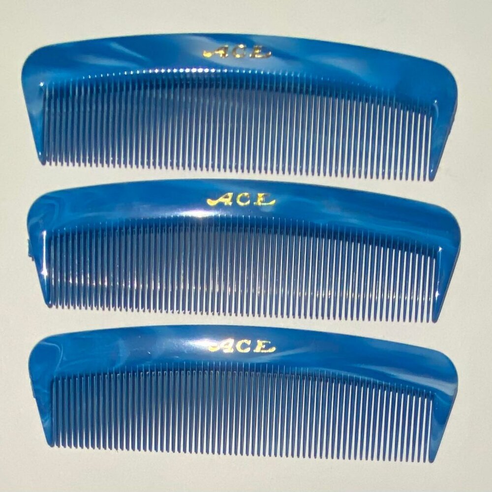 Vintage 1980s Goody Ace Set of 3 Blue Tortoiseshell 5" Combs - Old Store Stock